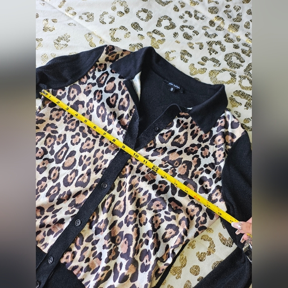 Designer Pink Tartan Womens Black Cheetah Satin Cardigan Button Up Blouse Top - Picture 4 of 7